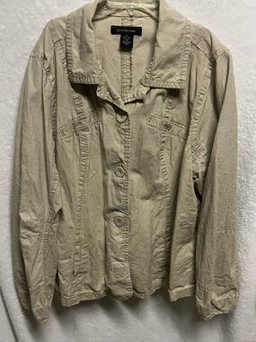 Calvin Klein Jeans Women's Light Beige linen/cotton Button Jacket 3x
